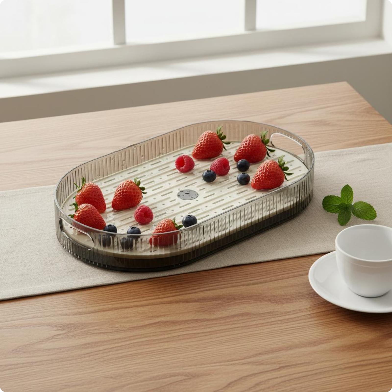 Perforated Drainage Tray Built-in Handles Household Storage