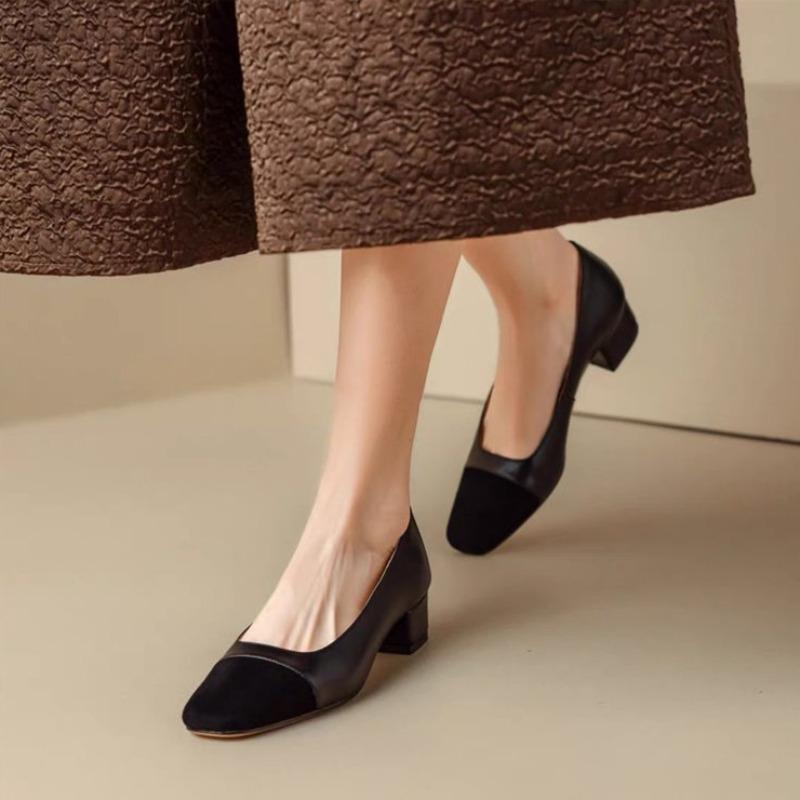 Fashion New Leather Women's Heeled Single Shoes Sandals Chaussure Femme Thick Heel Zapatos Sandalias Shallow Mouth Pumps Formal Shoes