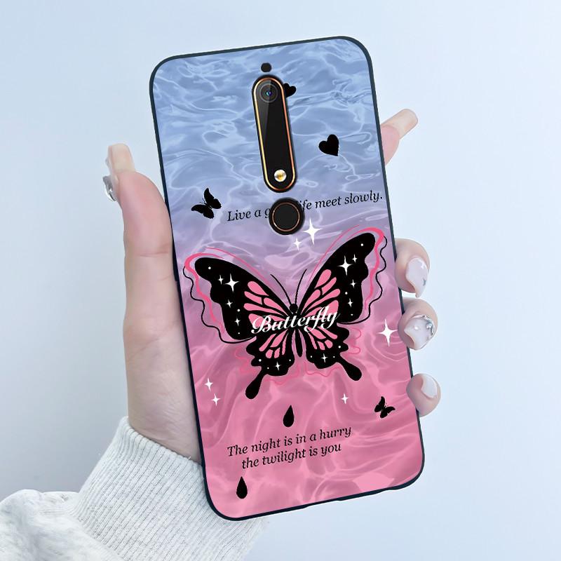 Custodia Carina Per Nokia 6.1/Nokia 6.1 Plus/Nokia X6/Nokia6 Guscio Stampato Cover Protettiva Morbido Silicone Cartone Animato Nera Custodia