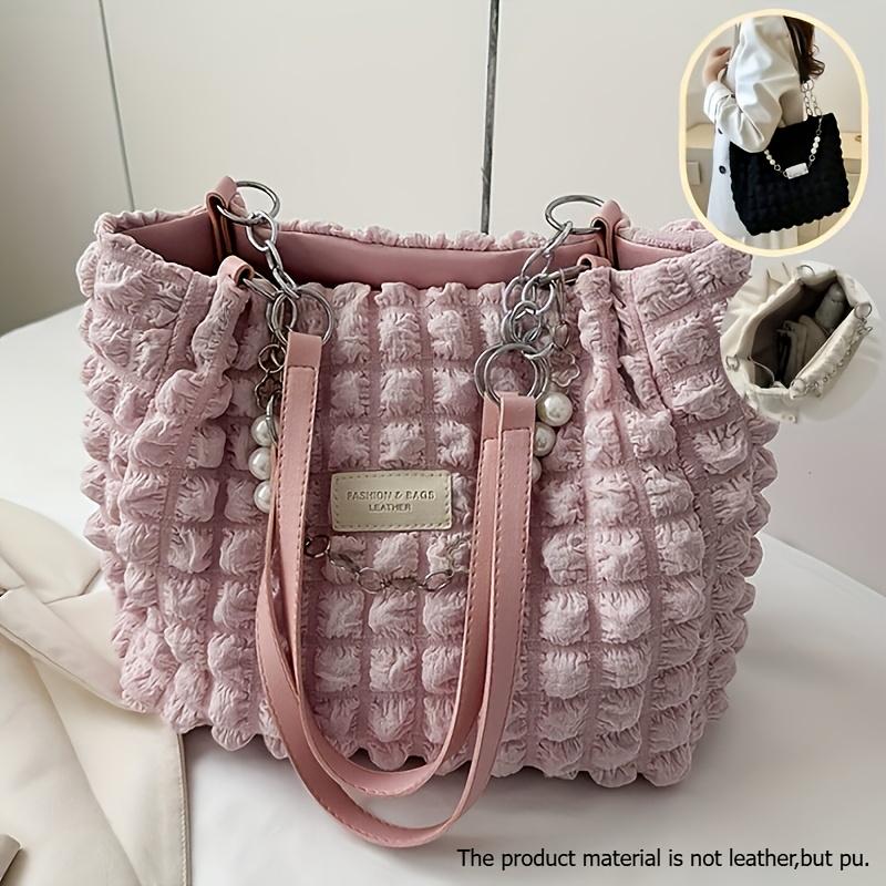 Summer Sweet Ruffled Bubble Cloud Shoulder Bag, Large-capacity Tote for Outings and Commuting, Fashionable Women's Soft Handbag