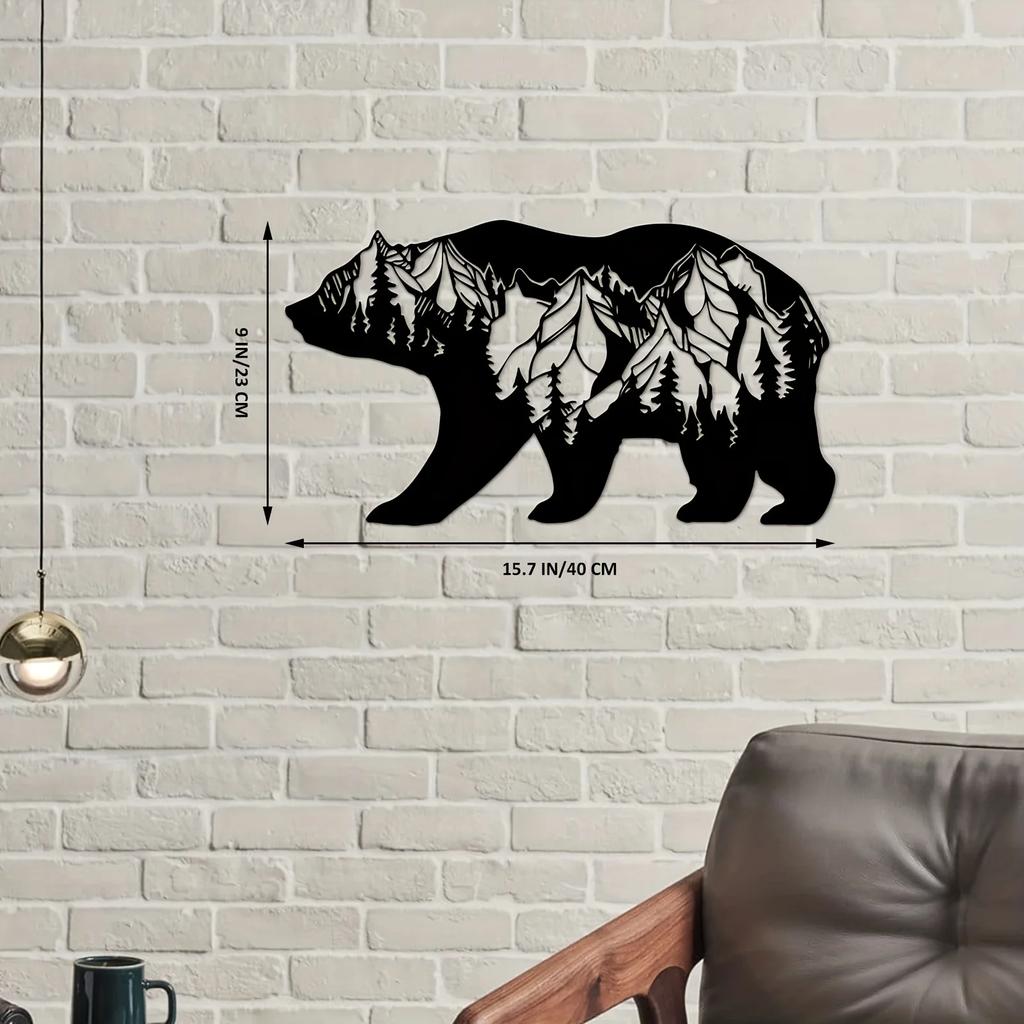 Bear and Forest Metal Wall Art Decor - Modern Art for Bedroom, Office, and Farmhouse | Stylish Fence and Wall Decorations