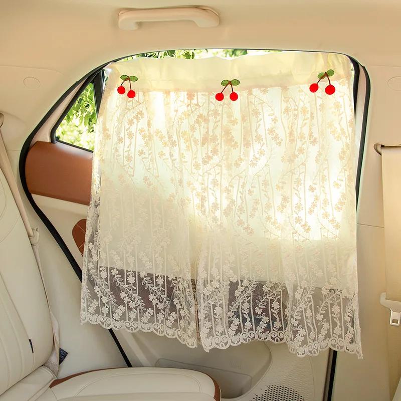 Summer Embroidery Car Sunshade Cover Trim Kids Travel Privacy Protector Curtain Suction Cup Side Window Sun Protection Thermal