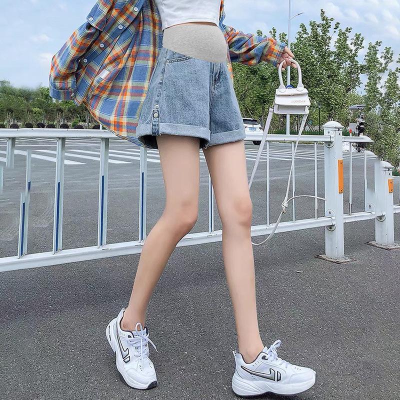 

2024 High Waist Denim Maternity Shorts - Abdominal Support, Trendy & Slimming L чорний
