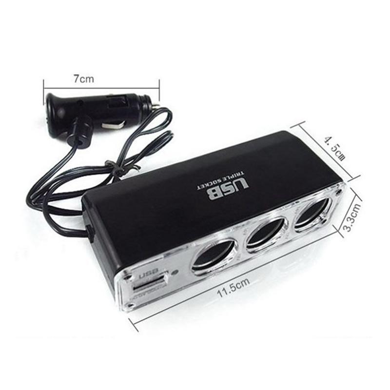 მანქანის სიგარეტის სანთებელა მრავალმხრივი 3 გზა + USB პორტის დამტენი ადაპტერი Dc 12V Witty