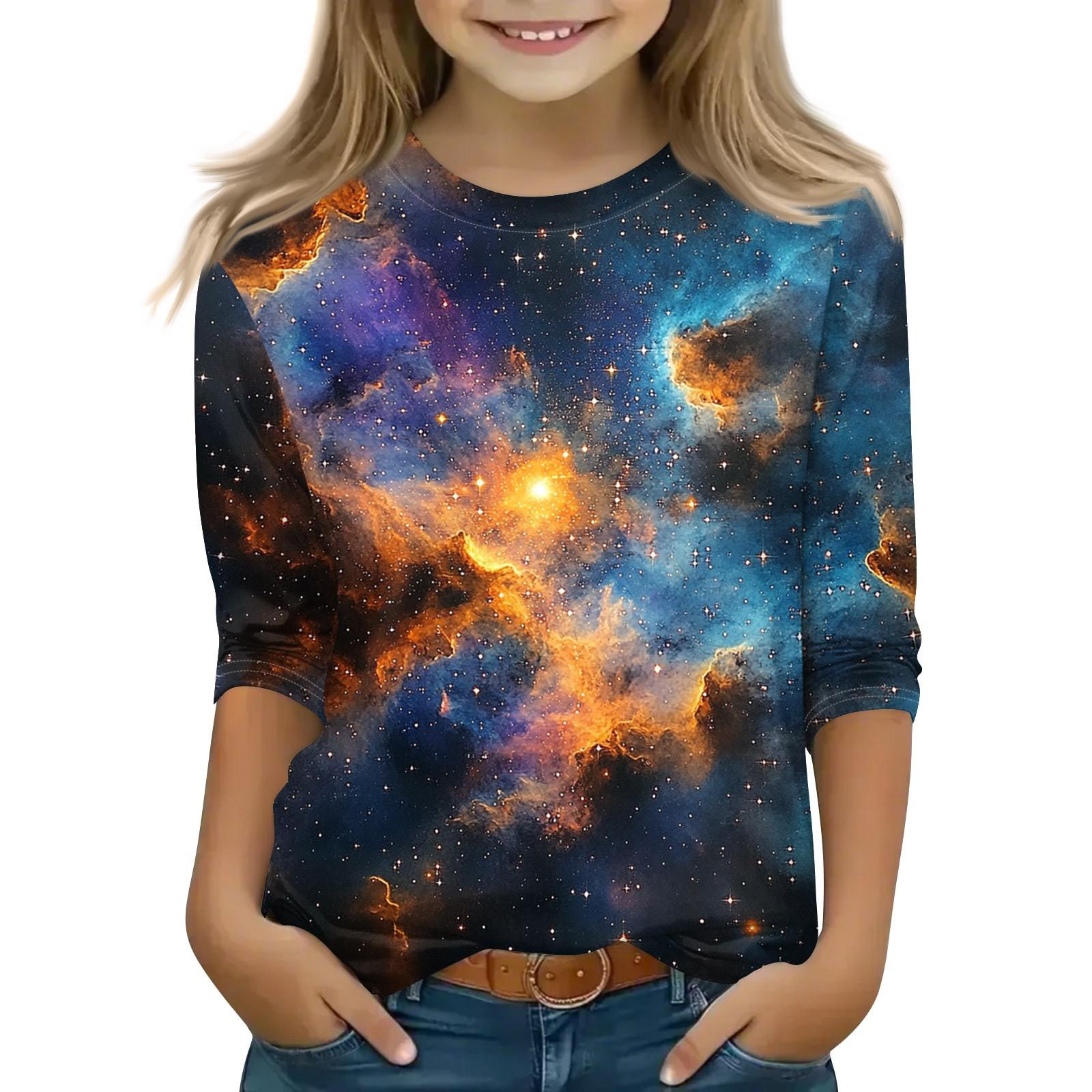 

Принтованные топы для девочек-подростков, футболки с круглым вырезом и рукавами 3/4, модные топы для наряда 120 шафрановый