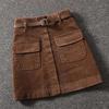 Vintage Corduroy Skirt Women Korean Kawaii High Waist Skirts Ladies A-line Mini Skirts Faldas