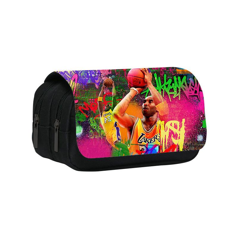 Kobe Bryant Double Layer Pencil Case With Nylon Material For Students And Nba Fans