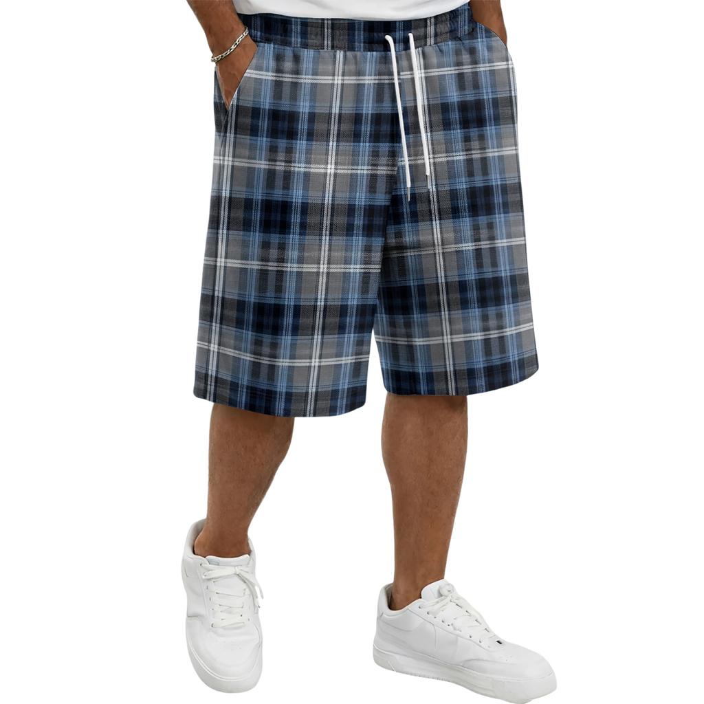 Men's Casual Plaid Drawstring Shorts Relaxed Fit Mid-Length Shorts with Side Pockets Suitable for Everyday Wear