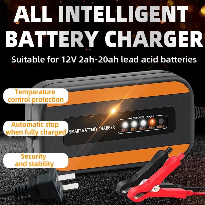Car Battery Charger 12V 3A Automatic Smart Charger Battery Maintainer Wet Dry Lead Acid Motorcycle Charger LCD Display
