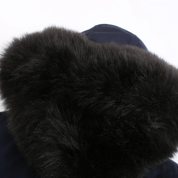 Warm Fluffy Winter Jacket Medium Long Hooded Collar Parker Coat Cotton Zipper Coat