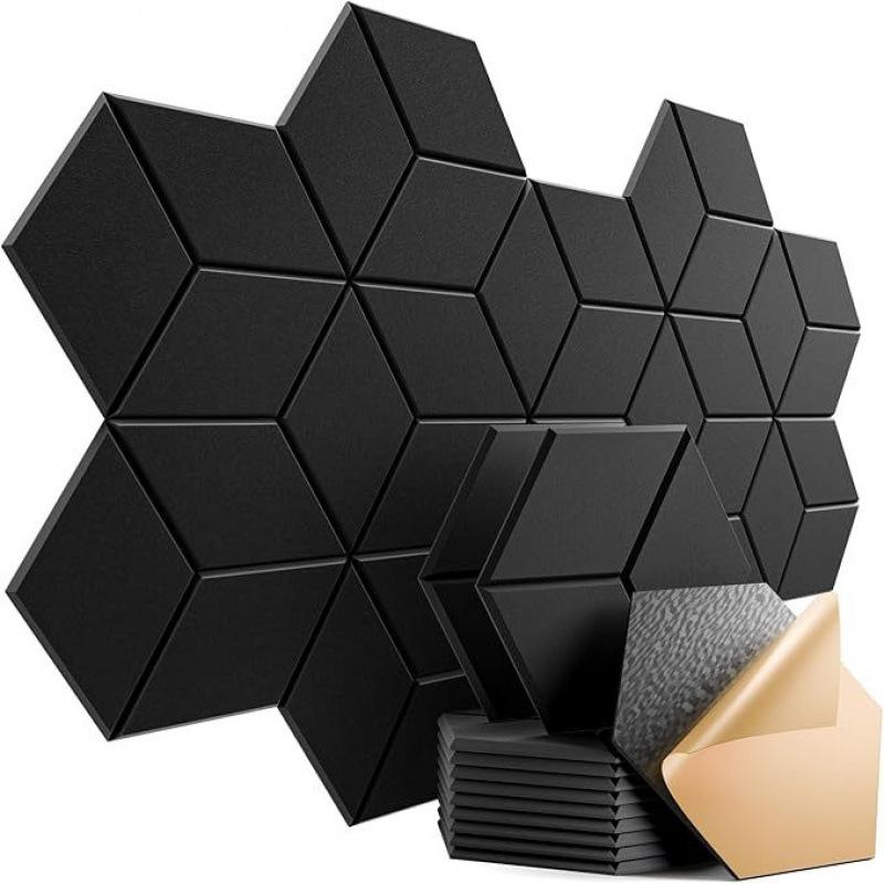12Pcs Self-adhesive Hexagonal Acoustic Panels Acoustic Foam Panels Y-shaped Liner Design Absorbs Noise and Eliminates