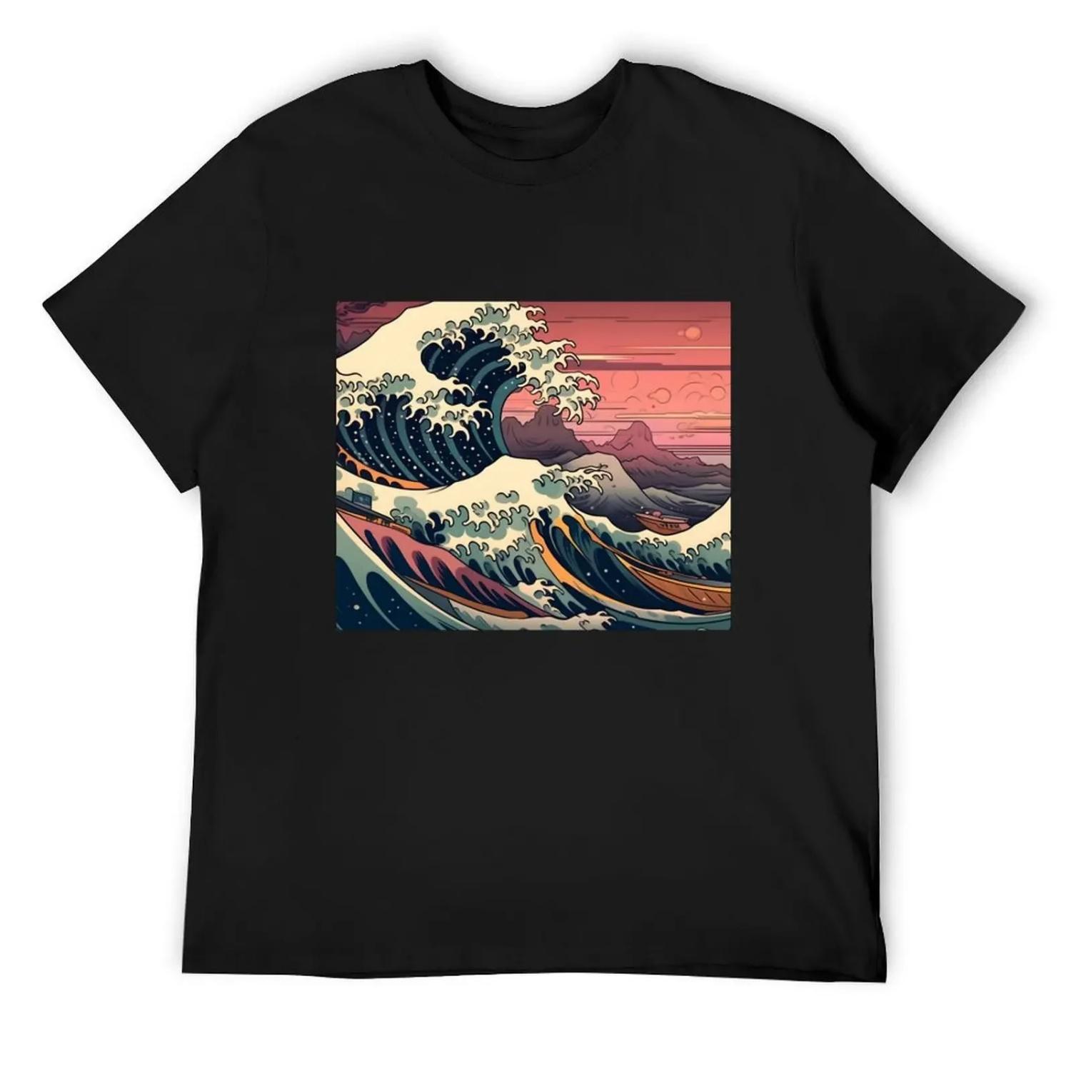 

Big wave sunset T-Shirt new edition Funny t-shirt cotton graphic tees men clothings S чёрный