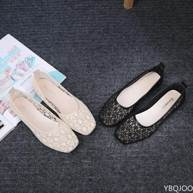 Moteriški permatomi nėriniai, minkšti balerinos bateliai, moteriški kvadratinio piršto, seksuali juoda, laivelio tipo avalynė, vasariniai, kvėpuojantys, smėlio spalvos, neslystantys, plokščiapadžiai, 35-40 dydžiai