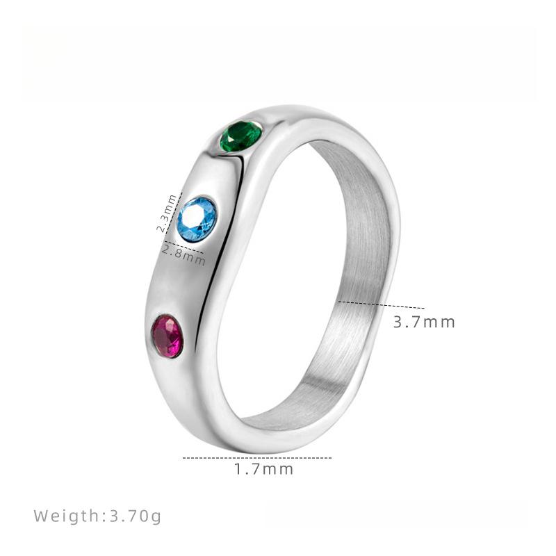 Korean Version of Retro Niche Gemstone Ring Simple Ins Zircon Non-fading Ring Women's Electroplated Titanium Steel