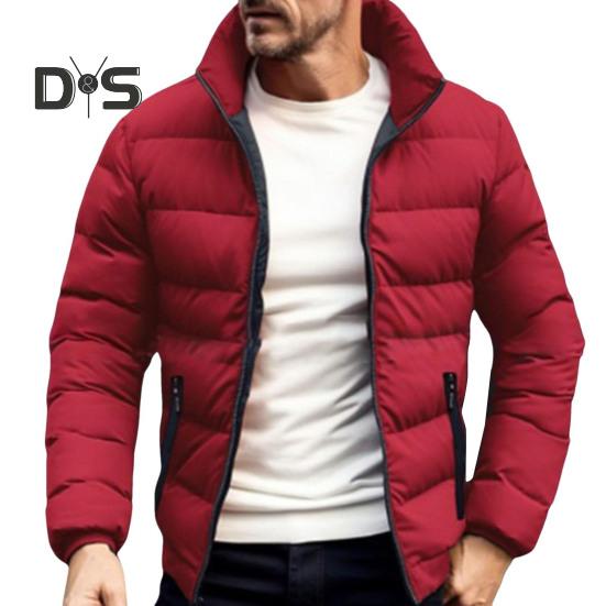 

Мужское пуховое пальто с воротником-стойкой, длинным рукавом, застежкой-молнией, однотонная куртка с боковыми карманами на молнии, стеганая верхняя одежда для отдыха на открытом воздухе XXL вино красного