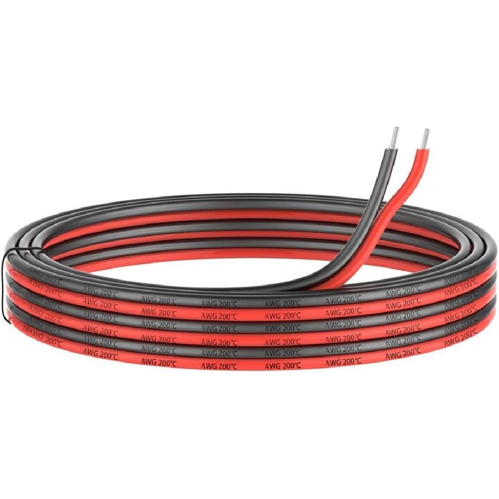 24 Gauge Silicone Electric Wire, EvZ 33ft 24AWG Flexible 2 Conductor Parallel Cable, 2pin Red Black, High Temperature Resistant, Single Color LED