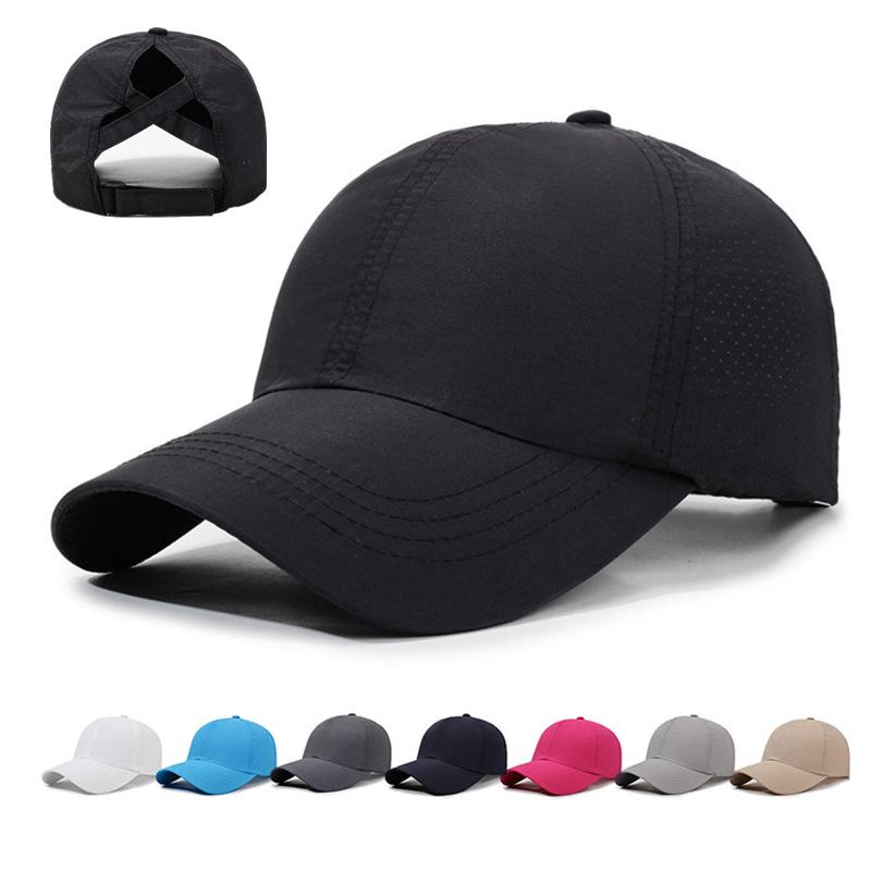 Neue Sommer Damen Baseballkappe mit überkreuztem Design für Pferdeschwanz, Leichter, schnell trocknender, atmungsaktiver Sonnenhut