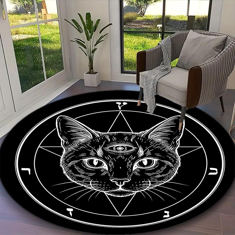 1pc Mystic Yin Yang Cat Printed Chair Rug for Home Office Use, Living Room Kitchen Game Room Round Carpet