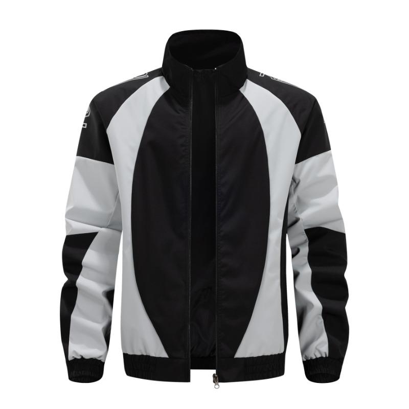 Men's Clothing Sports and Outdoor Casual Loose and Versatile Spliced Stand-up Collar Jacket Tops