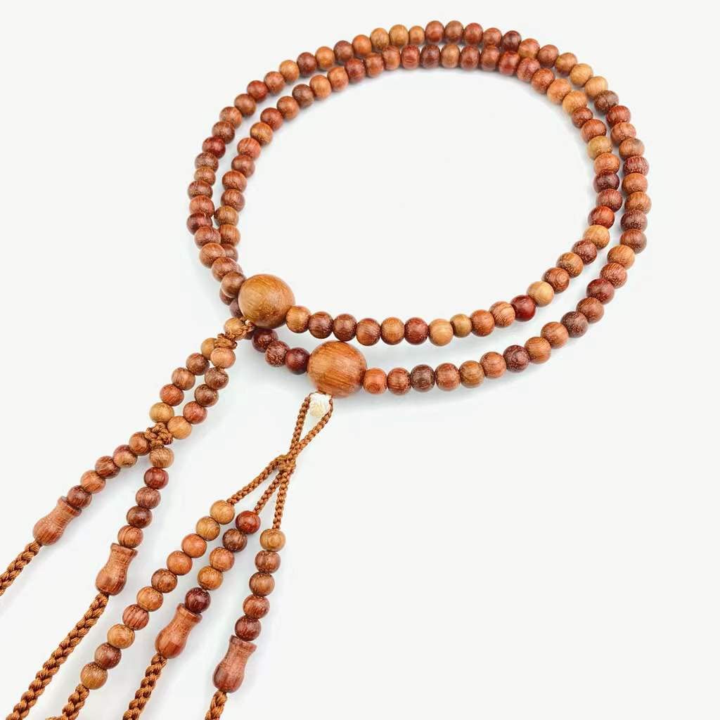 Wonderful Lotus Soka Gakkai Prayer Beads, Unisex Shaku 0 Karin Wood, 108 Formal Beads with Pouch, Bonten Tassel, Brown