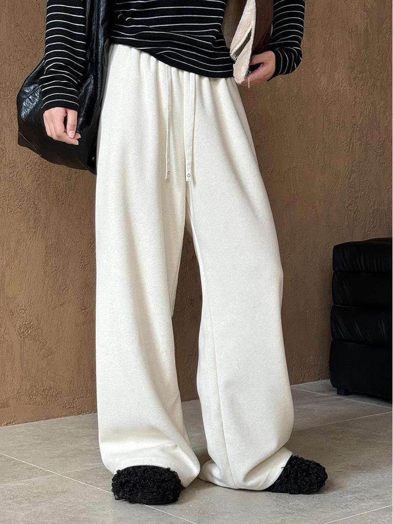 Orange Zhi Autumn/Winter 2024 Korean Style Glutinous Rice Pants: Casual, Versatile, Elastic Waist, Wide-Leg Sports Pants