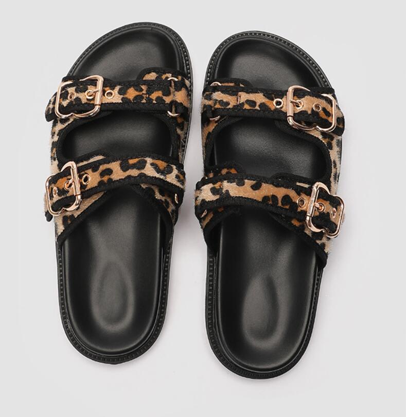 Leopard Metal Buckle Design Women Slippers Sexy Comfort Non Slip Slide Sandals 2025 Summer Platform Flip Flops