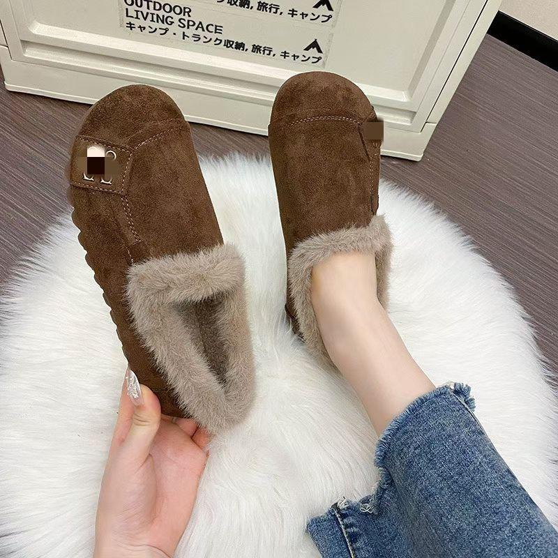 Retro Soft-soled Casual Fluffy Shoes for Women's Autumn and Winter New Non-slip One-pedal Warm and Velvet Beanie Cotton Shoes