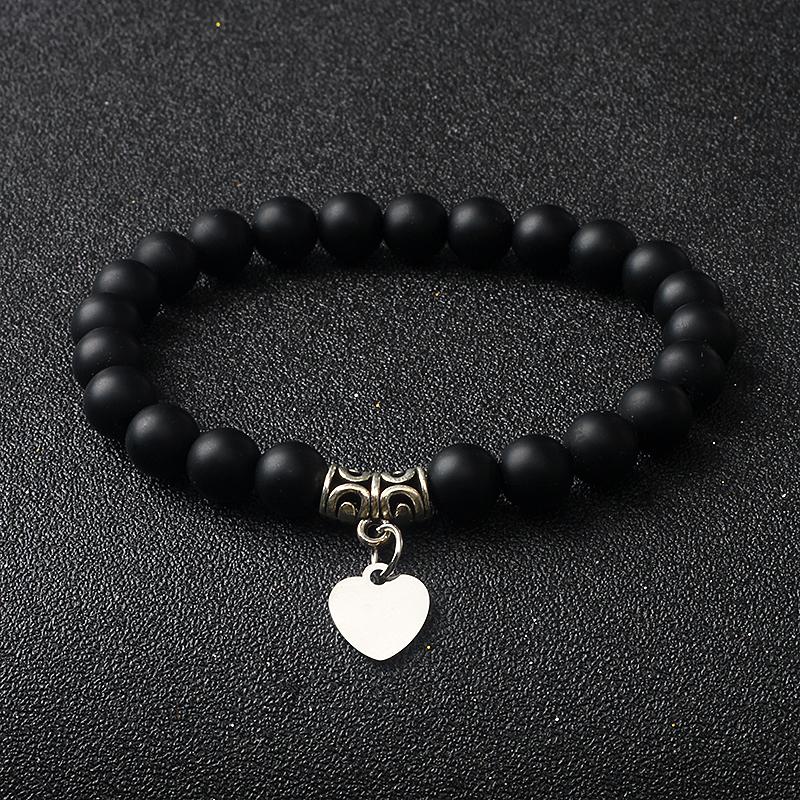 Original Amethyst Heart Charm Bracelets Women 316L Stainless Steel Pendant Bracelets Nature Stone Beaded Couple Jewelry Pulsera