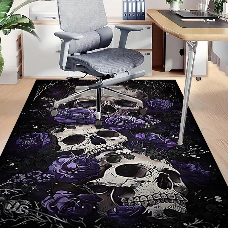 1pc Skull Flowers Carpet Anti Slip Polyester Floor Mat for office.Bedroom