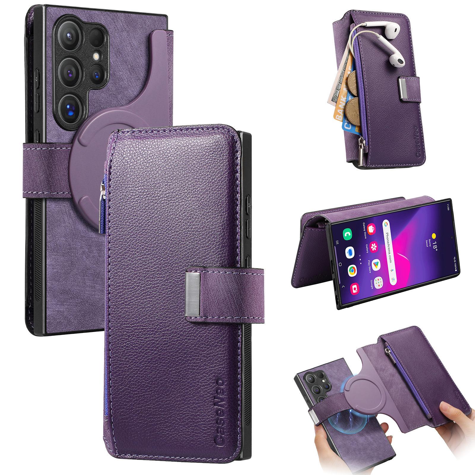 CASENEO MW-02 For Samsung Galaxy S24 Ultra Case Zipper Pocket PU Leather Stand Phone Cover A