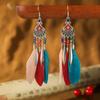 Vintage Ethnic Bohemian Crystal Beads Handmade Feather Tassel Women Earrings Long Drop Dangle Boho Jewelry Pendientes Mujer