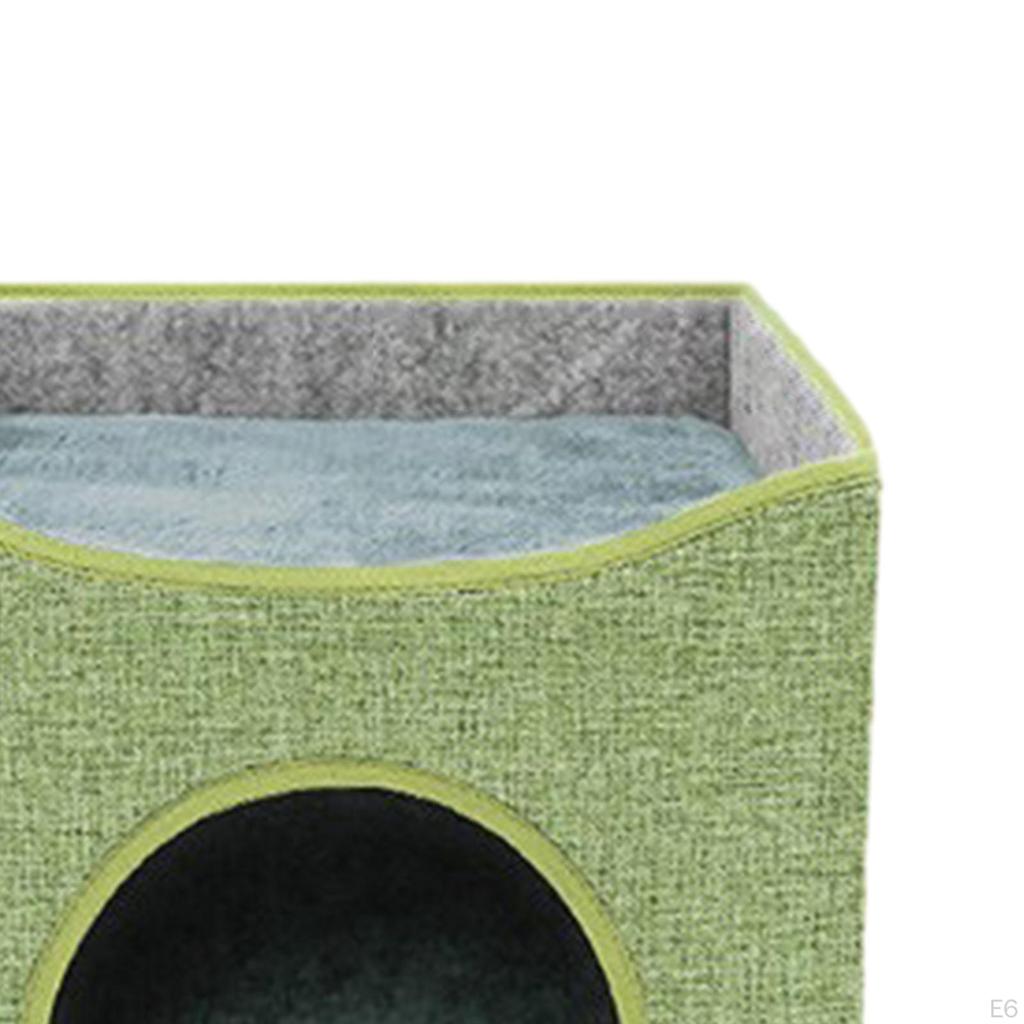 Cat Bed Cube House Double Layer with Sided Cushion Cute Soft Pet Sleeping Foldable Cave