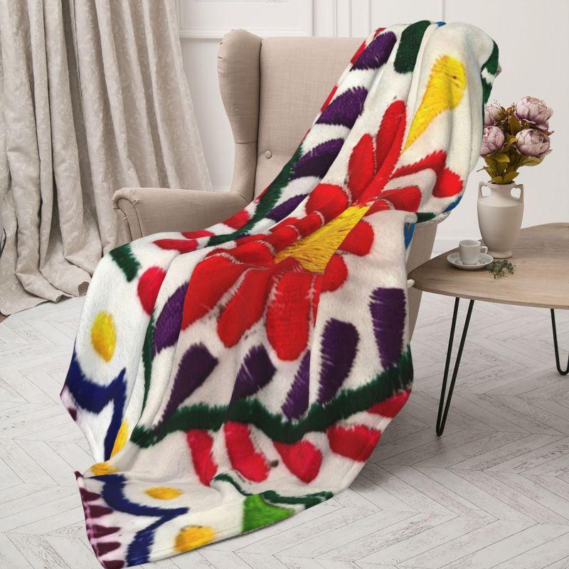 Custom Print Mexican Butterflies Flower Otomi Embroidery Pattern Blankets Breathable Soft Flannel Winter Throw Blanket Bedroom