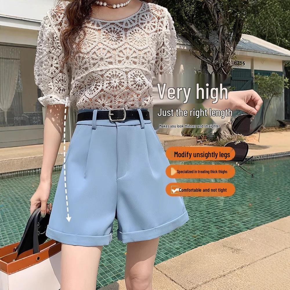 Summer 2025 Women's High Waist Pleated A-line Wide Leg Suit Shorts