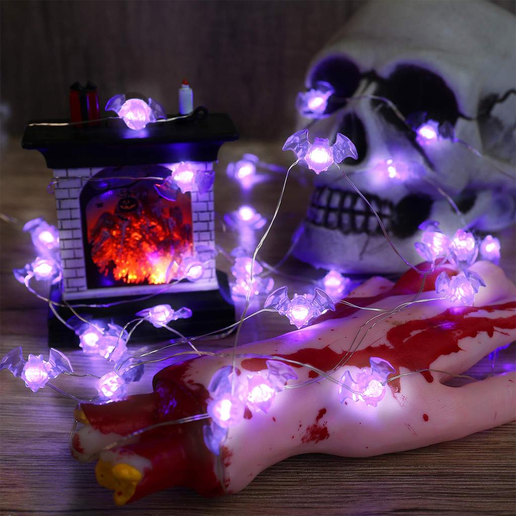 Xiaomi 1pc 20/30 LED Halloween Bat Copper Wire String Light Battery Powered Purple Bat Fairy Lamp For Home Bedroom Festival Party Decor