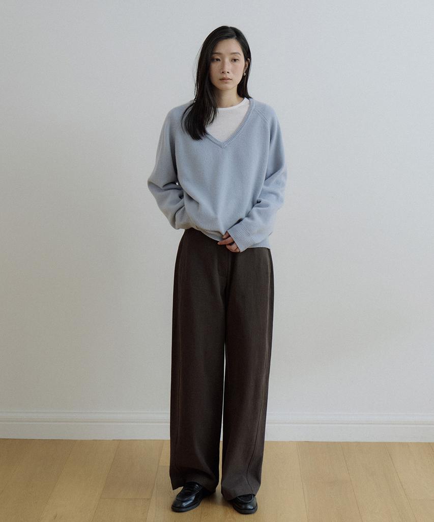 LINGSEOUL Deep V-Neck Wool Knit-Sky Blue