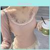 Private Lady T Shirt With Lace Patch Long Sleeve Casual Top For Spring
