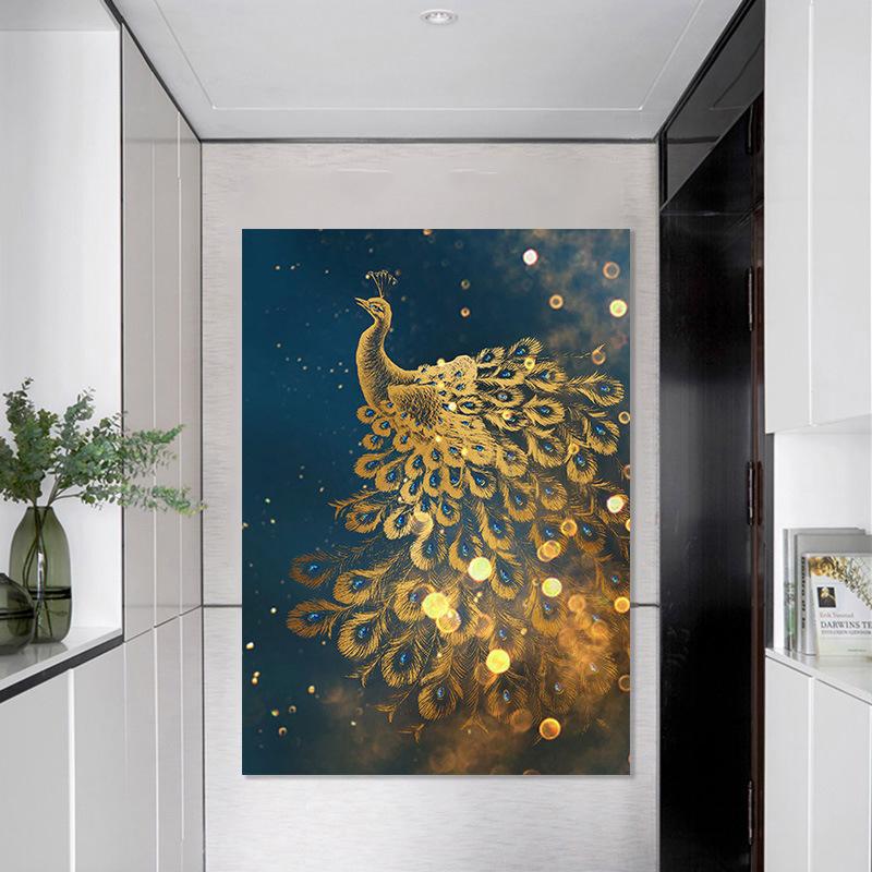 Nordic Golden Peacock Leaf Wall Art Canvas Painting Light Luxury Waterproof Poster Print Wall Picture for Living Room Decoration