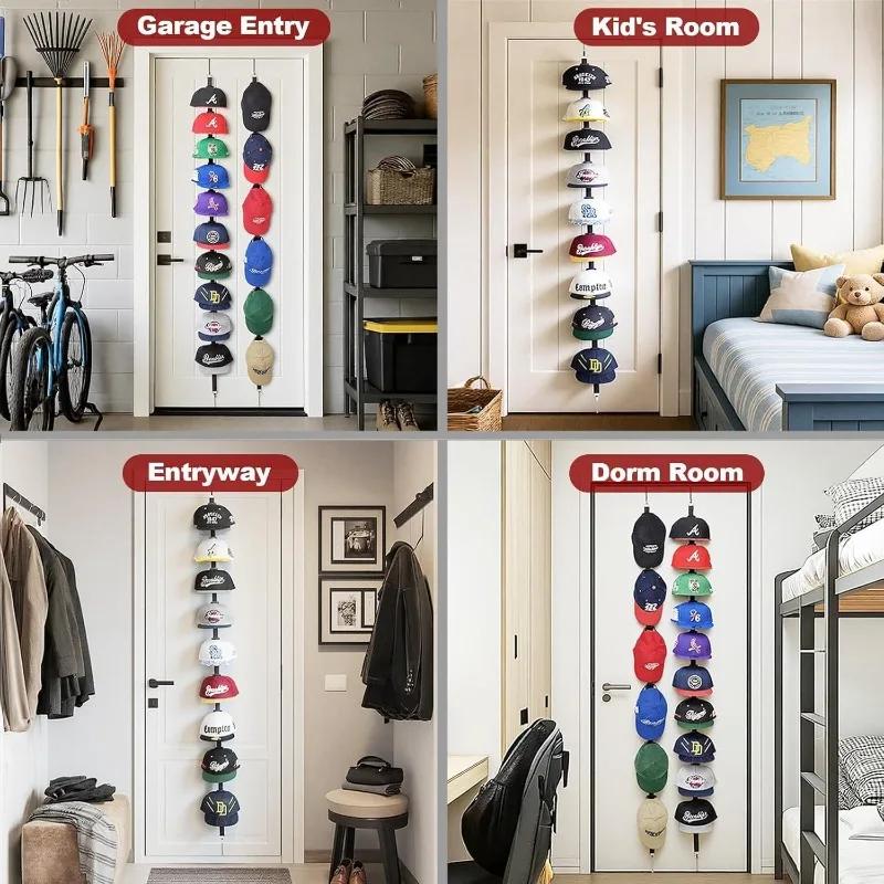 Hat Rack for Door - Two-Way Hanging Caps with Display Hooks and Hanger, Hat Organizer for Baseball Caps