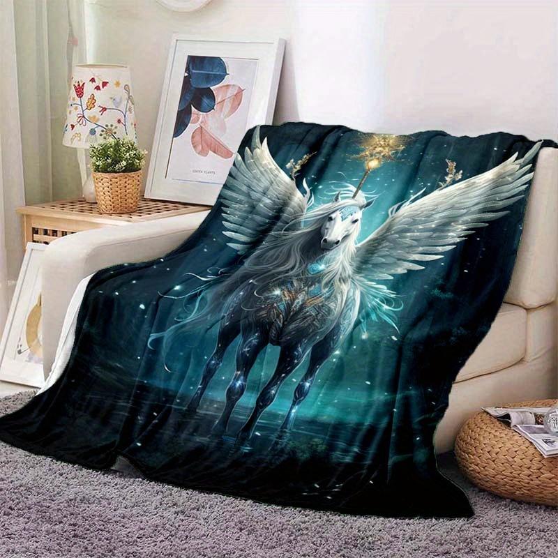 1pc Aesthetic Mysterious Unicorn Thin Blanket - Lightweight Flannel Throw For Sofa, Bed, Travel, Camping, Livingroom, Office, Co