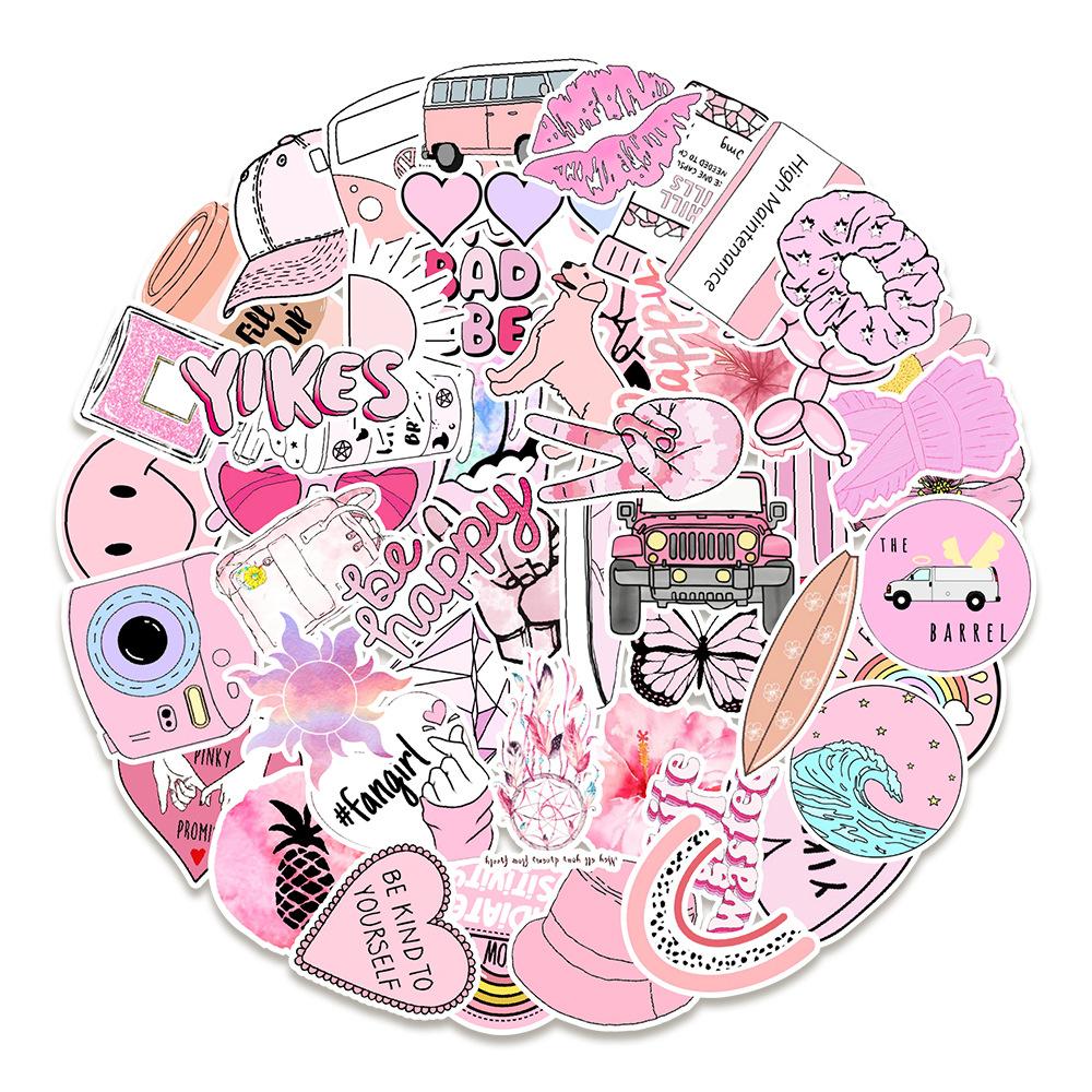 50 New Pink Fresh Graffiti Stickers Car Water Cup Mobile Phone Waterproof Stickers