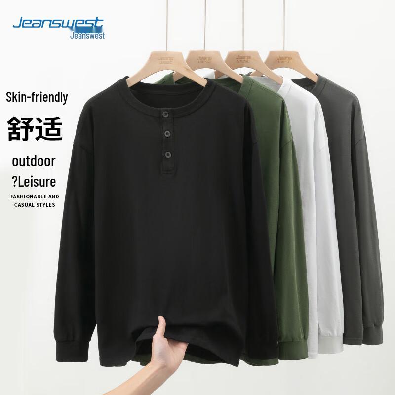 Jeanswest Men's Pure Cotton Henley Long Sleeve T-Shirt