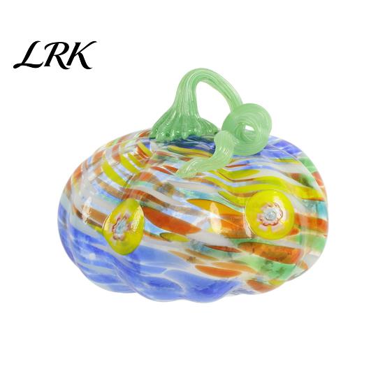 Transparent Pumpkin Figurine Mini Hand Blown Glass Ornament, Collectible Thanksgiving Halloween Handmade Decor Faux Crystal Hanging Decoration