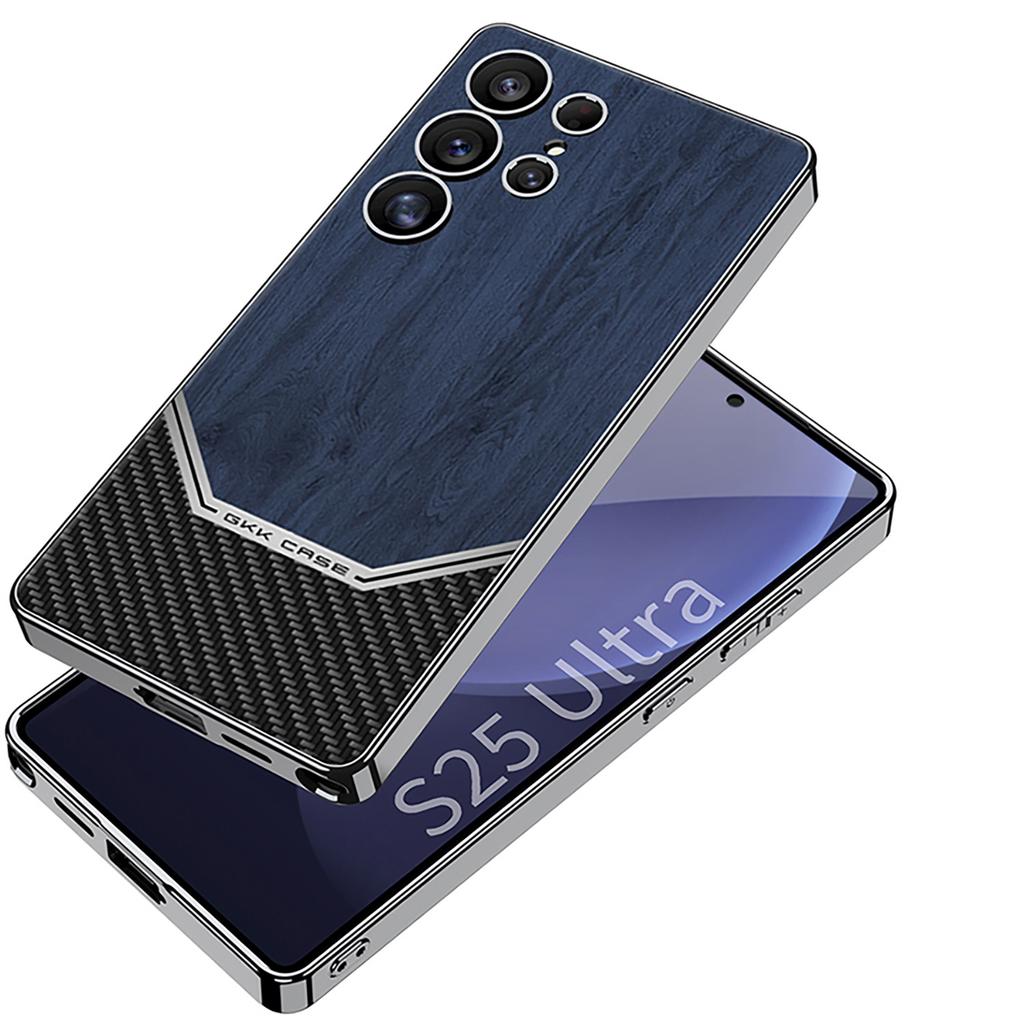 Samsung S25ultra Mobile Phone Case Wood Grain Electroplating Plain Leather S24ultra Fine Hole Full Inclusive Anti Fall Protection Case