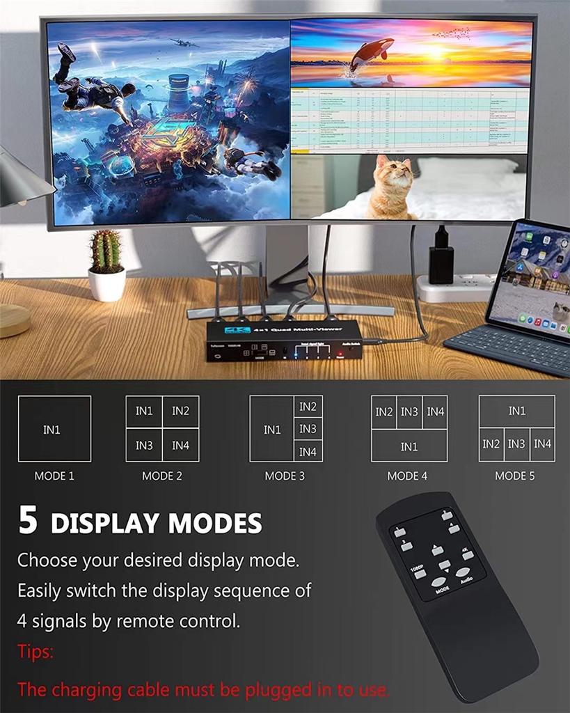 Switcher Multi-viewer Quad HDMI 4x1 Seamless 4K HDMI 4 Schermi 9 Schermi in Tempo Reale Splitter Schermo 9 in 1 Out Switch 9x1