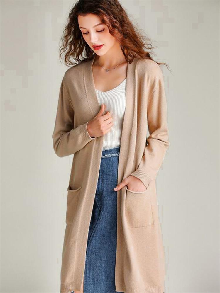 Übergroße Lässige Gestrickte Midilange Strickjacke Frühling Herbst Elegant Damen Locker Strickwaren Oberteile Koreanisch Langarm Pullover Mäntel