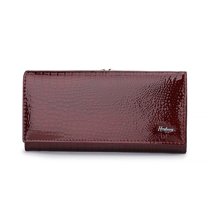 Европейский и американский женский высококачественный кошелек-клатч из лакированной кожи с крокодиловым узором большой вместимости и многофункциональностью темно-красного 2296₽