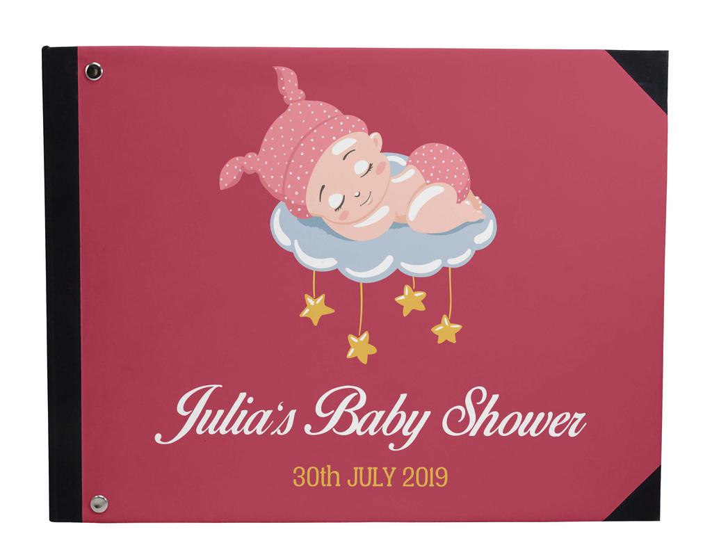 Darling Souvenir Blue Seamless Heart & Baby Objects Personalized Printed Baby Shower  Guest  Book  Scrapbook-7 x 9