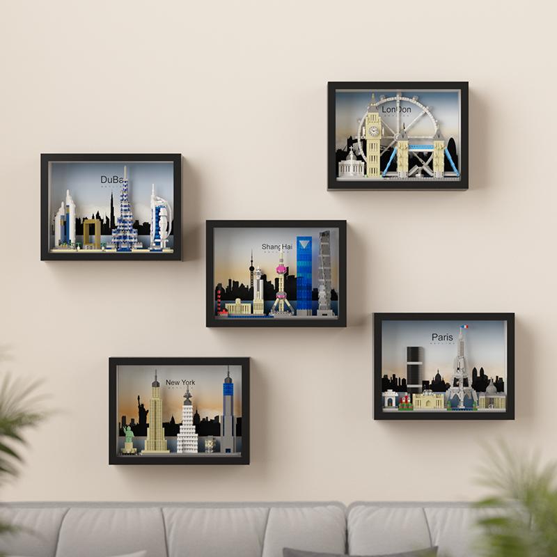 Ungiftige Weltberühmte Gebäude New York London Paare Dubai Stadtbild Bausteine DIY Po Rahmen Anhänger Wanddekoration Für Zuhause
