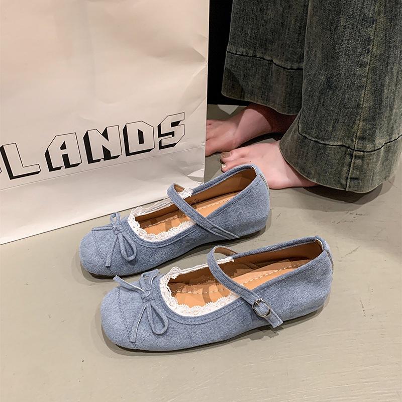 Soft sole one-word buckle single shoes French Mary Jane shoes spring and autumn with skirt inner height-increasing ballet shoes
